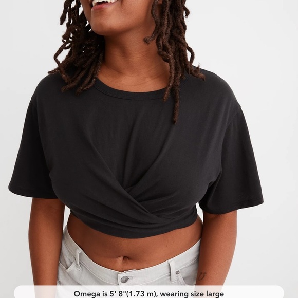 Aerie Cropped Wrapback T-Shirt in black - Picture 1 of 7
